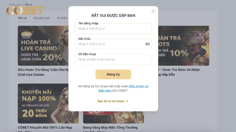 Hướng dẫn chi tiết cách tham gia tại Cobet