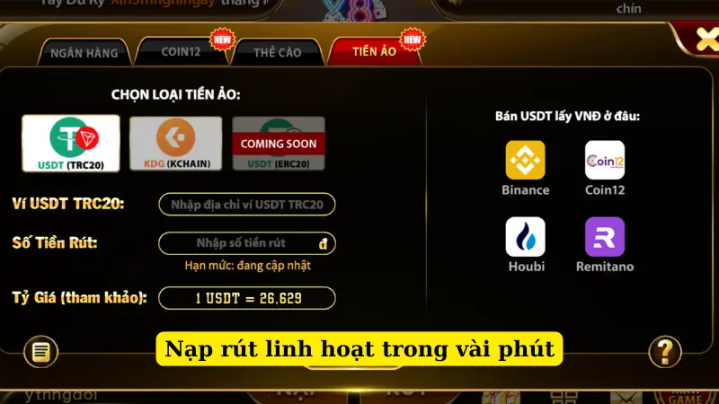 Nạp rút linh hoạt trong vài phút