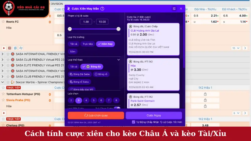 Cách tính cược xiên cho kèo Châu Á và kèo Tài/Xỉu